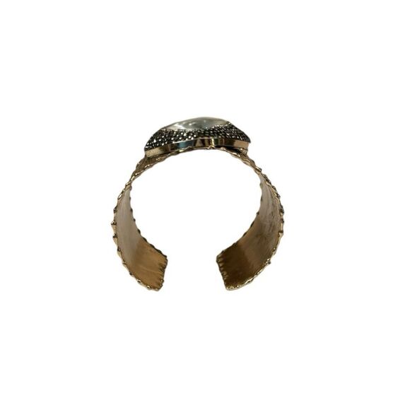 Ornate Gold Rhinestone and Opal Fashion Cuff Bracelet - Picture 7 of 7